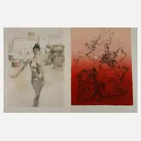 Otto Bachmann, Zwei Lithographien, Farblithographie auf Japanpapier