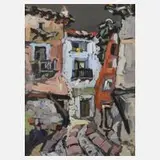 Ruth Putensen, Altstadtgasse, Gouache auf grauem Papier