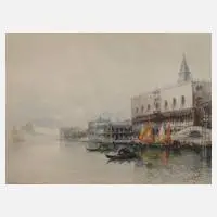 G. Zalde, Blick auf Venedig, Aquarell mit fein abgestimmten Farbwerten