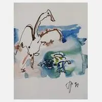 Prof. Hans Peter Zimmer, Tierstudie, Tuschefeder und Aquarell