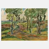 Fredo Bley, "Landschaft im Sommer", Aquarell über sparsamer Vorzeichnung auf Papier