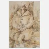 Fredo Bley, Mädchen im Pelzmantel, Mischtechnik