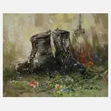 Manfred Feiler, Ein Paar Schuhe, Öl auf Hartfaserplatte