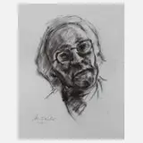 Manfred Feiler, "Selbstportrait", 2016, Kohlezeichnung auf Papier