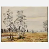 W. Kiessling, Frühlingslandschaft, Aquarell