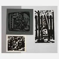 Josef Richter, Drei Graphiken, 1982, Holzschnitt