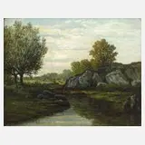 Henri Chevallier, Am Fluss, Öl auf Malkarton
