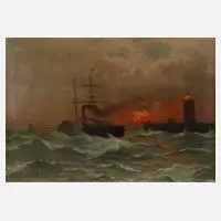 Dampfschiff an der Mole by Ernst Penning, 1888, Öl auf Leinwand, offered Sep 2023