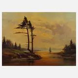 Carol Spreé, Segelboot bei Sonnenaufgang, Öl auf Leinwand