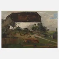 Max Hirschenauer, Landschaft mit Bauernhaus, Öl auf Malkarton