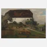 Max Hirschenauer, Landschaft mit Bauernhaus, Öl auf Malkarton