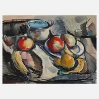 Lois Huber, Obststillleben, Aquarell und Tusche auf leichtem Karton