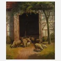 Otto Kübler, Vorm Schafstall, Öl auf Leinwand