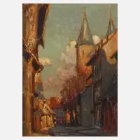 Walter Kuphal, Mittelalterliche Stadtecke, Öl auf Sperrholz