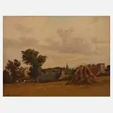 Henri Linguet, Spätsommer auf dem Land, Öl auf Pappe