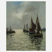 Ankernde Segelboote by Wilhelm Mosblech der Jüngere, Öl auf Hartfaserplatte, offered Sep 2023