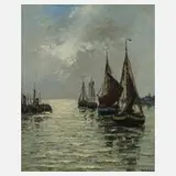 Wilhelm Mosblech der Jüngere, Ankernde Segelboote, Öl auf Hartfaserplatte