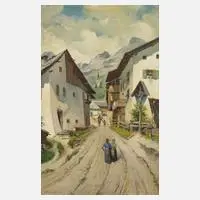 Hans Proquitté, Romantisches Alpendorf, Öl auf Malkarton
