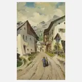 Hans Proquitté, Romantisches Alpendorf, Öl auf Malkarton