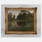 Herbert Rothgaengel, Mondnacht am See, Öl auf Leinwand