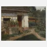 Paul Unbereit, Bauernhaus mit Garten, Öl auf leinenkaschierter Malpappe