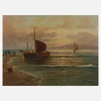 Franz Waldegg, Fischerboote am Strand, Öl auf Leinwand