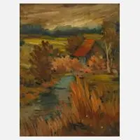 Hans Wohlrab, Am Bachlauf, 1972, Öl auf Malkarton