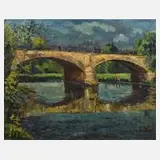 Alexander Wolfgang, Brücke mit Spaziergängern, Öl auf Leinwand