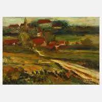 Fred Nömeier, Ansicht von Dachau, Öl auf Karton