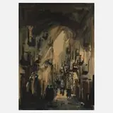 José Díaz Gómez, Enge Gasse, Aquarell über Bleistift auf Papier