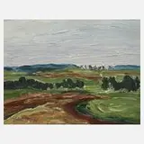 Fredo Bley, Frühlingshafte Vogtlandlandschaft, Öl auf Hartfaserplatte