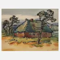Johannes Dinter, "Fischerhaus in Ahrenshoop", Aquarell und Tusche auf leichtem Karton