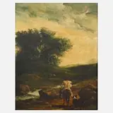 J. Ausser?, Reiter mit Hund, Öl auf Holzplatte