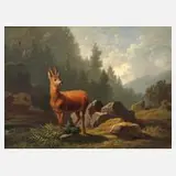 Friedrich Hohe, Rehbock am Waldesrand, Öl auf Holzplatte