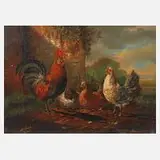Moritz Laux, Hühnerbild, 1869, Öl auf Holz