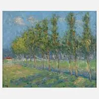Paul Beauvais, Pappelallee im Sommer, Öl auf Malplatte