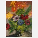 Franz Heckendorf, Blumenstillleben, Öl auf Hartfaserplatte