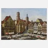 J. Herzeg, Ansicht Stuttgart, Öl auf Sperrholzplatte