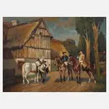 Eduard Huber-Andorf, Dragoner auf der Dorfstraße, Öl auf Holz
