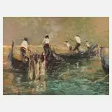 Walter Prescher von Ed, Gondolieri vor Venedig, Öl auf Leinwand