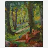 Émile Simon, Dame im Park, Öl auf Pappe