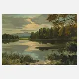 Karl Stephan, Seeuferlandschaft, Öl auf Sperrholzplatte