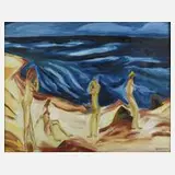 Horst Lesniewicz, Mädchenakte am Meer, Öl auf Malplatte