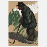 Arrigo Wittler, Alter Schäfer, Ölstudie auf hellbrauner Malplatte