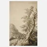 Jakob Philipp Hackert, Alter Baum am Wegesrand, Tuschezeichnung in Schwarz und Sepia auf Büttenkarton