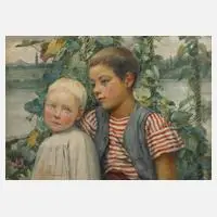 Daniel Ihly, Kinderpaar am Ufer, Aquarell