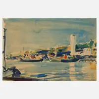 Hanns Georgi attr., Hafenszene, Aquarellskizze