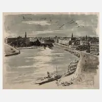Fritz Zalisz, Zeichnung Stadthafen, Aquarell auf Malpapier