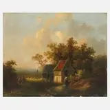 Willem de Klerk, Romantische Landschaft, Öl auf Holzplatte in Zweitverwendung