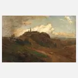 Hans Dvorak, Landschaft mit Burg, Öl auf Malkarton